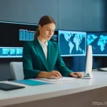 자치행정사 업무 효율화 팁 - **"Digital Transformation in the Modern Russian Office"**: A vibrant, medium shot of a confident fem...