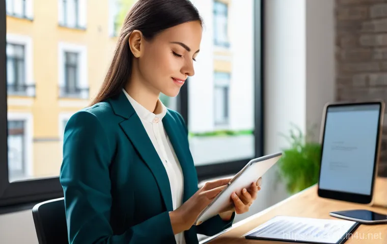 자치행정사 업무 효율화 팁 - **"Digital Transformation in the Modern Russian Office"**: A vibrant, medium shot of a confident fem...