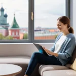 자치행정사 자격증 관련 자료 - **Prompt:** A cozy, well-lit apartment interior with a warm, inviting atmosphere. A young woman, dre...