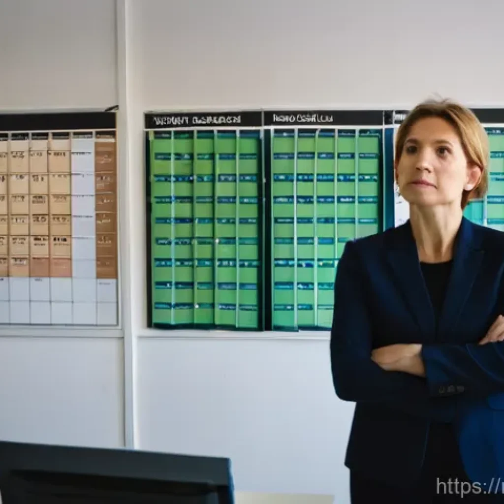 자치행정사 이론과 실무 차이 - A dedicated municipal worker, a woman in her late 40s wearing business casual attire, stands in a sl...