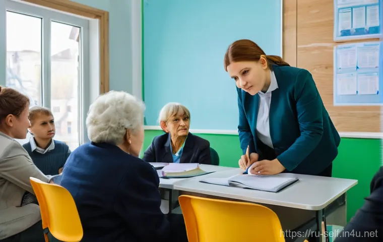 자치행정사 이론과 실무 차이 - A detailed shot of a municipal worker's desk in a Russian government building. The desk is completel...