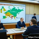 자치행정사 자격취득방법 - A professional office scene showing a diverse group of Russian local government officials in formal ...