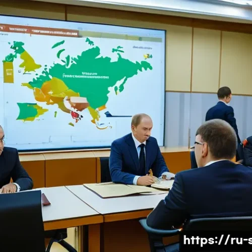 자치행정사 자격취득방법 - A professional office scene showing a diverse group of Russian local government officials in formal ...