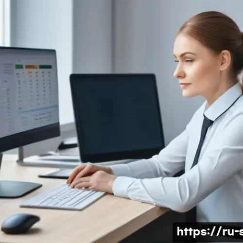 자치행정사 연봉 트렌드 - A professional administrative specialist working at a modern office desk in Moscow, Russia, surround...