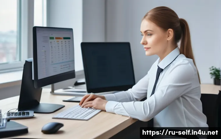 자치행정사 연봉 트렌드 - A professional administrative specialist working at a modern office desk in Moscow, Russia, surround...